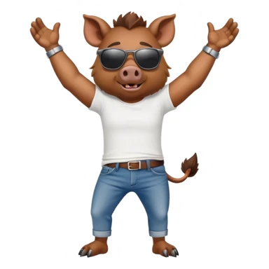 friendly anthropomorphised boar in jeans and a t-shirt, wearing dark sunglasses, stretching pose sticker