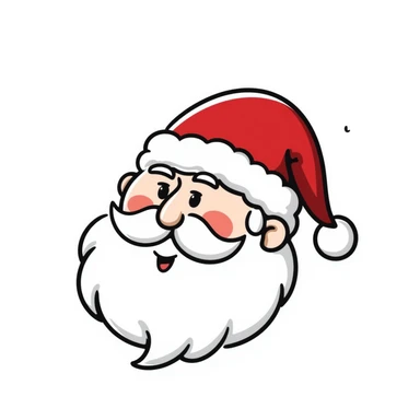Santa head with long white beard, rosy cheeks, twinkling eyes and red hat sticker