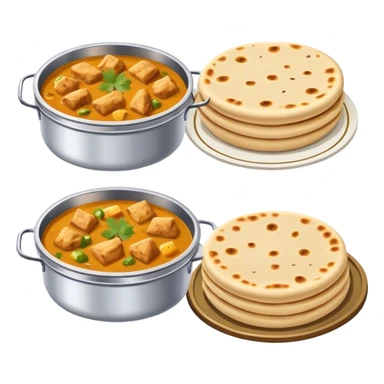 traditional Indian lunchbox (tiffin), each filled with Indian food—one with rice, one with curry, and one with paratha .  sticker