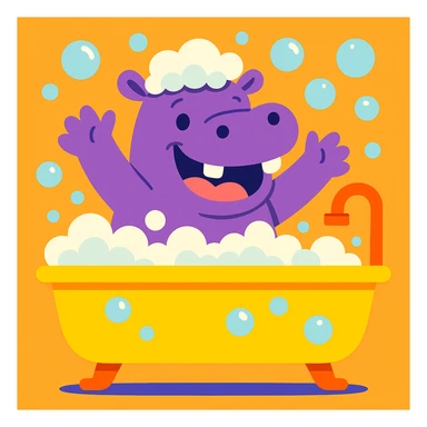happy hippo with bubbles in bathtub sticker