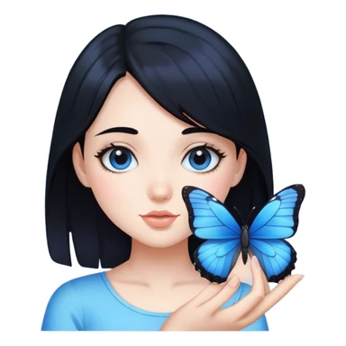Black hair girl with blue butterfly sticker