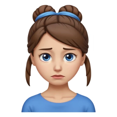 female character emoji with mid-length brown hair tied in a low bun at the back of the head, blue eyes, having a stiff neck, holding her neck with a pained expression sticker