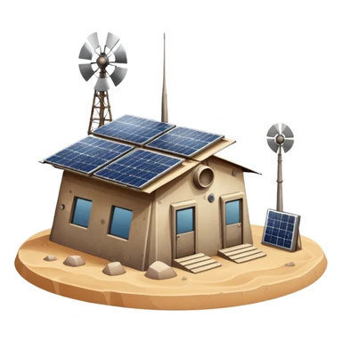 Desert outpost with solar panels and antennas sticker