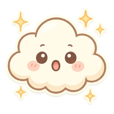 chibi sticker-style cloud with sparkles, cute and exaggerated sticker