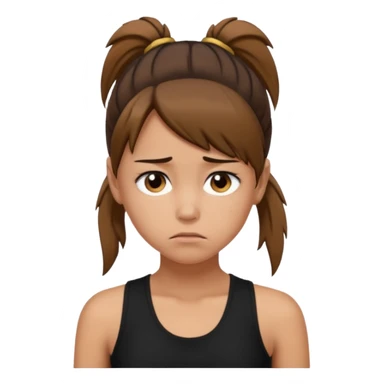 a tan girl with a ponytail, black tank top, . Looking sad sticker