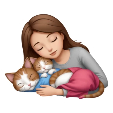sleeping girl brown hair laying next to white and gray stains cat sticker