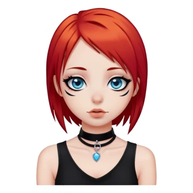 Emo girl with straight red hair, blue eyes, and a nose and lip piercing sticker