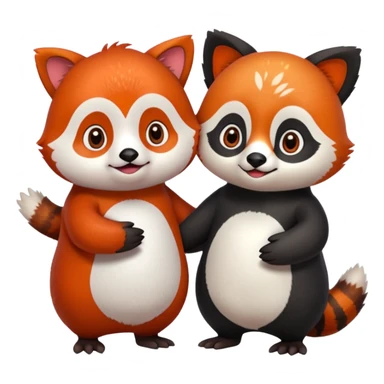 A cartoon  cute one penguin and one red panda holding "hands" sticker