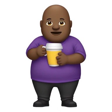 Fat bald black guy with purple outfit holding a cup  sticker