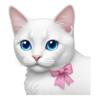 white cat with blue eyes pink bow sticker