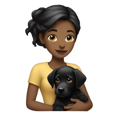 white girl with black hair holding black lab puppy sticker