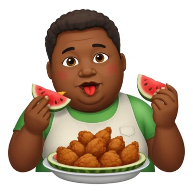 fat black person eating chicken and watermelon  sticker