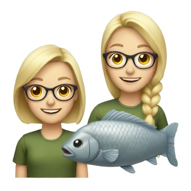 smiling blonde Girl in glasses with a carp sticker