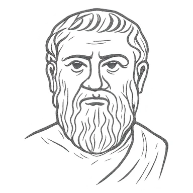 a hand drawn black outline portrait of Plato with similar-sized eyes based a famous portrait of him sticker