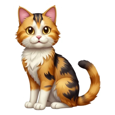 cinematic-[calico tabby cat]-realistic-full-body-sitting-emoji,-tail-curled-playfully-around-its-paws,-head-tilted-dramatically,-scruffy-[calico]-fur,-simplified-yet-realistic-adorable-features,-highly-detailed,-glowing-with-an-almost-sarcastic-glow sticker