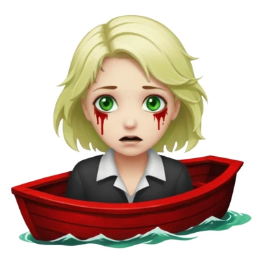 sad depressed weak cs major who is a pretty girl with blond hair and green eyes drowning on ship, very pretty very sad and weak. Near death almost dead drowning. But the pretty girl is like the whole ship and her face is on the helm dark lovecraft evil. sticker