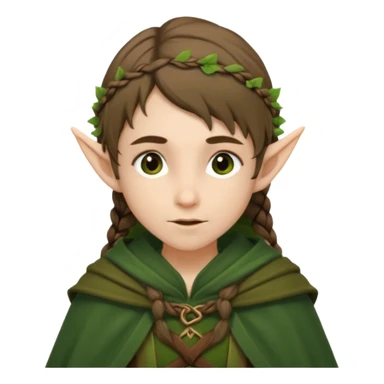 forest elf, brown braid, green cloak, gentle expression sticker