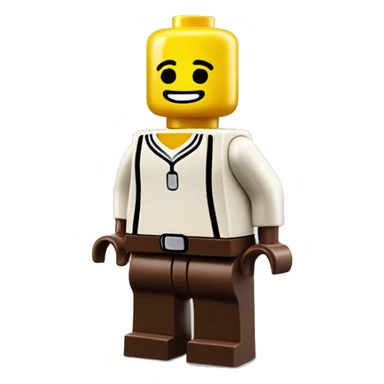 A smiling LEGO Minifigure with hands on their hips and a glowing head sticker
