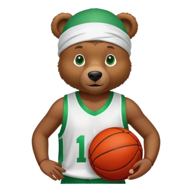 Cool brown bear with green eyes in a white silk durag and red basketball jersey showing just the top shoulders and collar, iOS emoji style sticker