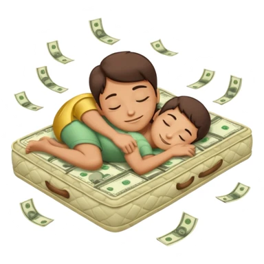 happy person napping on mattress of money sticker