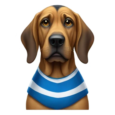 Gold and blue bloodhound as a referee with a striped jersey and a whistle. sticker