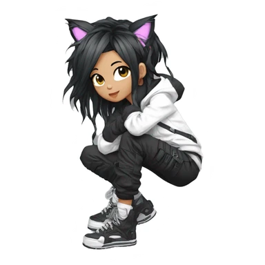 Edgy beautiful pretty anime punk tomboy with cat ears techwear cargo pants hoodie sticker