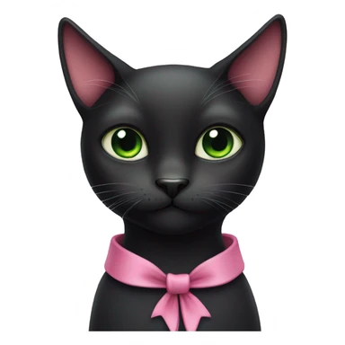 Black cat with green eyes with pink bow around neck  sticker