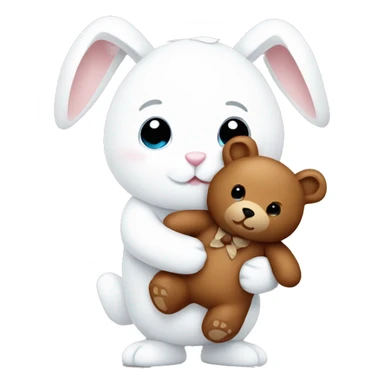 White bunny holding a brown teddy bear sticker