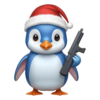 Pingüino azul con gorro navideño y una Glock   sticker