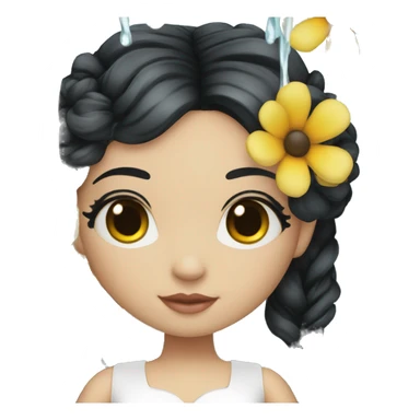 Pretty young Lady doll with black hair flowers in hair white dress surrounded by flowing water sticker