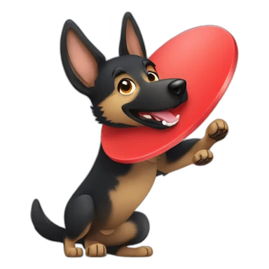 All black German shepherd catching a red frisbee sticker