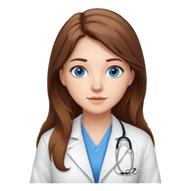 inside a classroom at university, a pretty female nursing student with long brown hair, blue eyes sticker