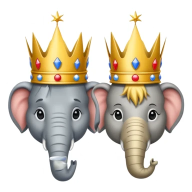 (Democratic Party) elephant facing (Republican Party) donkey neither wearing a crown.  Put face of Donald Trump wearing a crown in between them sticker