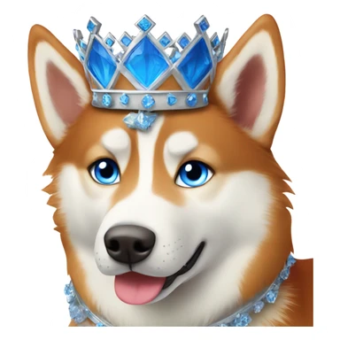 red siberian husky with blue eyes wearing a crown sticker