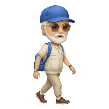 walking old white man wearing baseball cap with soft beard  and dark sunglasses sticker