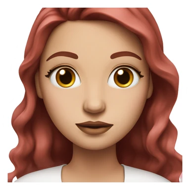 Woman with a white skin that has wavy Long Dark red hair and brown eyes with an eyeliner and lashes coding on a pink macbook sticker