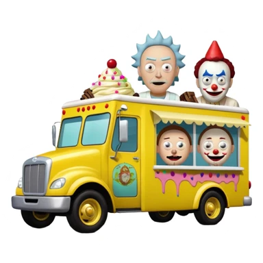 Rick and Morty Crazy killer Clown’s Jenkins 4wd monster 1924 freight liner racing ice cream with chocolate, nuts and sprinkles dream house food truck  sticker