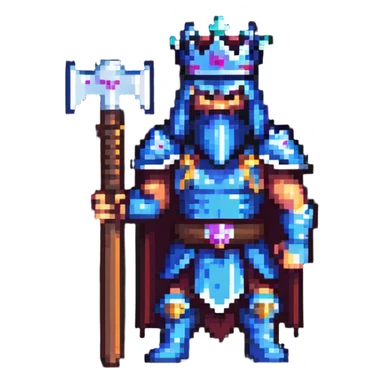 Battle-scarred war lord with crown and axe sticker