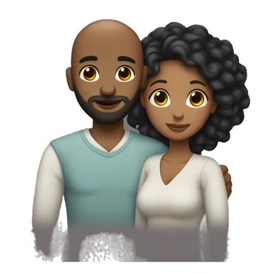 Cuddling Couple short bald black man with beard and woman with long curly black hair sticker