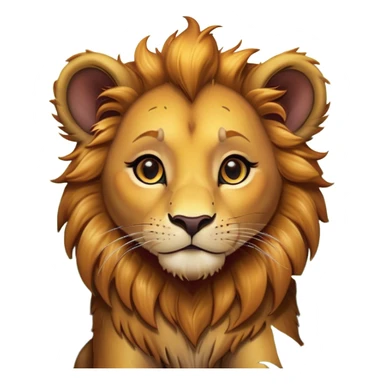 Cinematic Cute Lion Cub Portrait Emoji, Head tilted playfully and inquisitively, featuring a glossy tawny Fur with a lush mane and round, sparkling amber eyes filled with curious mischief, Simplified yet irresistibly adorable features, highly detailed, glowing with a warm, friendly glow, high shine, affectionate and spirited, stylized with a touch of jungle whimsy, bright and endearing, soft glowing outline, capturing the essence of a mischievous yet loving Lion Cub, so playful it feels like it could pounce out of the screen and into your arms! sticker