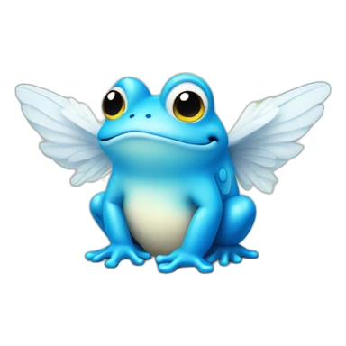 cute round ball shaped blue frog with white angel wings sticker