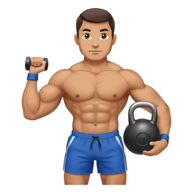 strong man with blue shorts holding kettlebell sticker