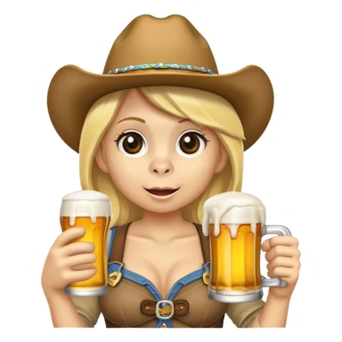 monkey holding a beer standing next to a blonde girl in cowgirl hat sticker
