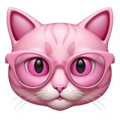A 3D cartoon rose-pink cat-eye spectacle, glossy curved frame, soft reflections, isolated on plain background. only glasses. sticker