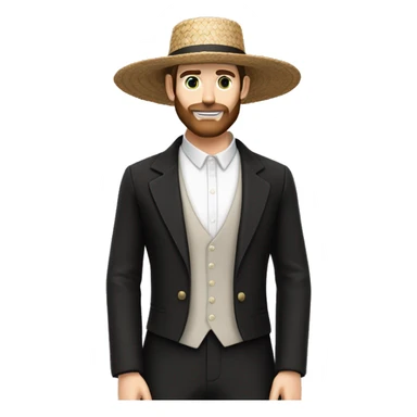 amish brown straw hat and small beard without mustache white skin black suit half body one photo  sticker
