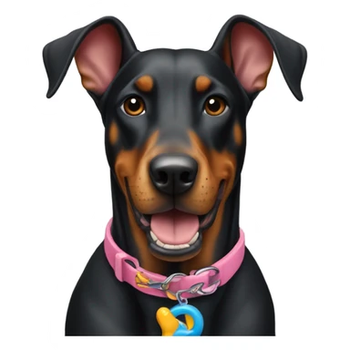 a doberman with a toy in its mouth sticker