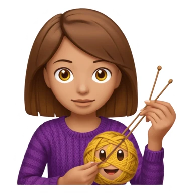 Woman with brown bobbed  hair and highlights light brown eyes no glasses tangked yarn  Knitting emoji sticker
