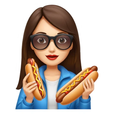tourist brunette long hair woman with sunglasses holding hot dog sticker
