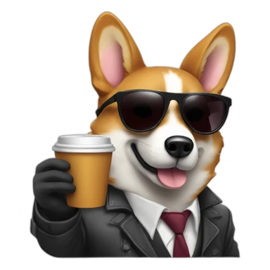 gangster corgy with a gun and sunglasses drinking coffee sticker