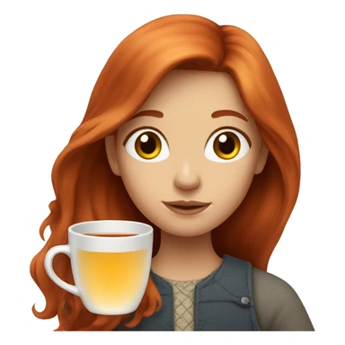 A red-haired girl with long hair and a cup of tea sticker